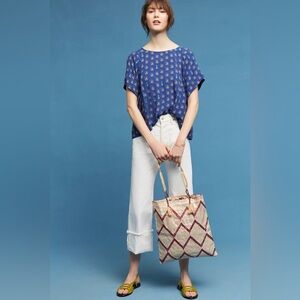 Anthropologie | Mills Printed Top Pineapple in Blue Size S Small